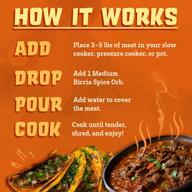 Spice Orbs Medium Birria Orb with meat and water for tender results.