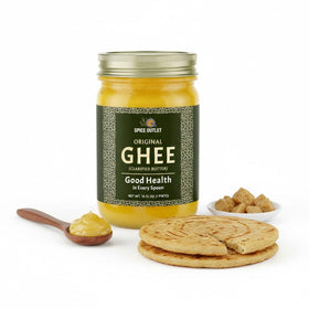 SPICE OUTLET ghee close-up, golden texture ideal for finishing dishes