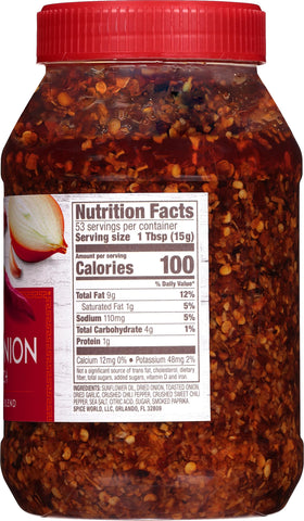 Spice World Chili Onion Crunch being poured into a pan.