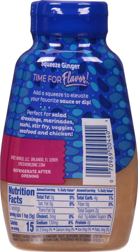 Spice World premium ground ginger squeeze pack highlighting convenient packaging for marinades