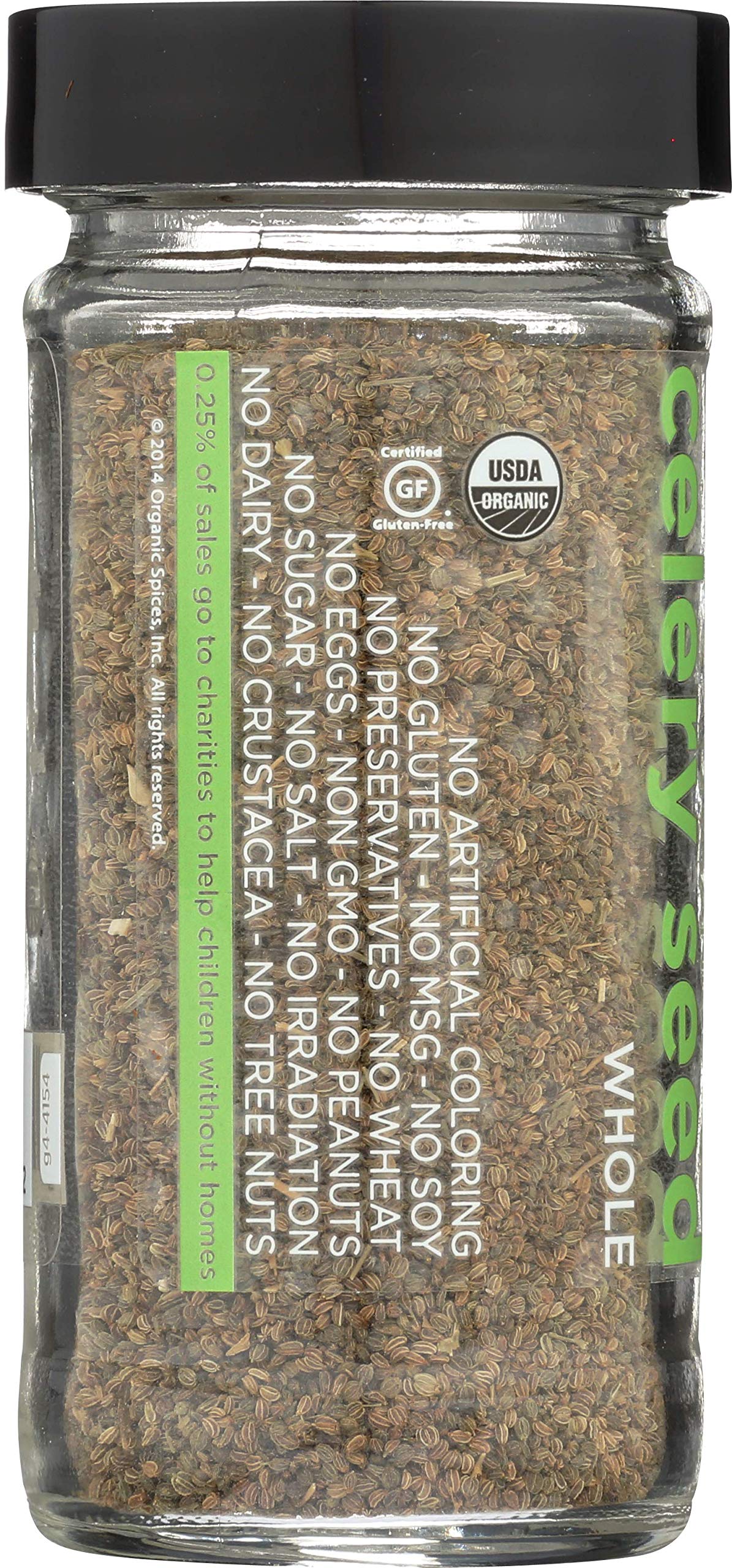 SPICELY Celery Seeds label closeup shows certifications and quality.