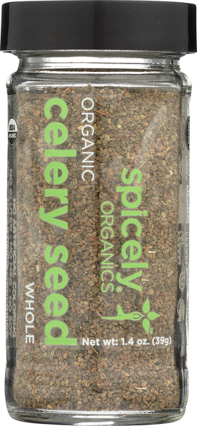 SPICELY Celery Seeds in spice mill suggests fresh grind and bright aroma.