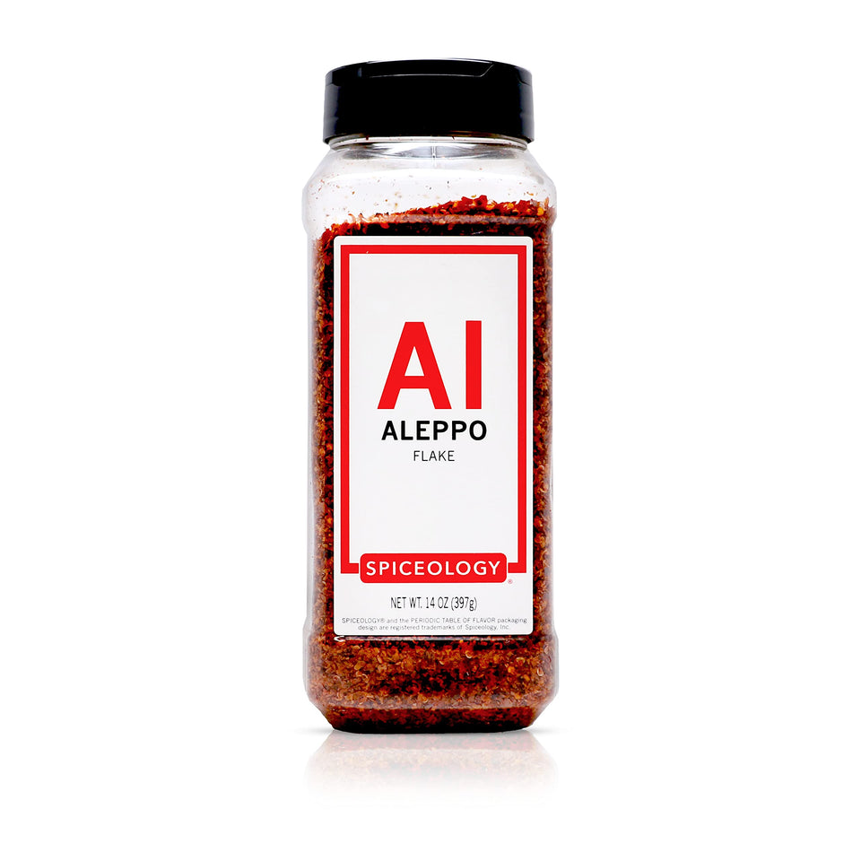 Spiceology Aleppo Pepper Flakes bottle top view for finishing dishes