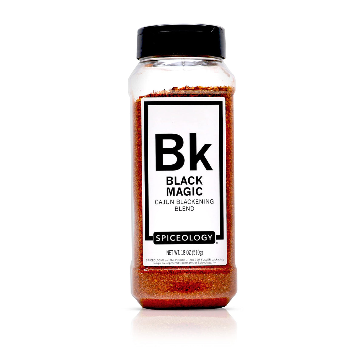 Spiceology Black Magic Cajun Blackening Seasoning bottle for bold crust on proteins.