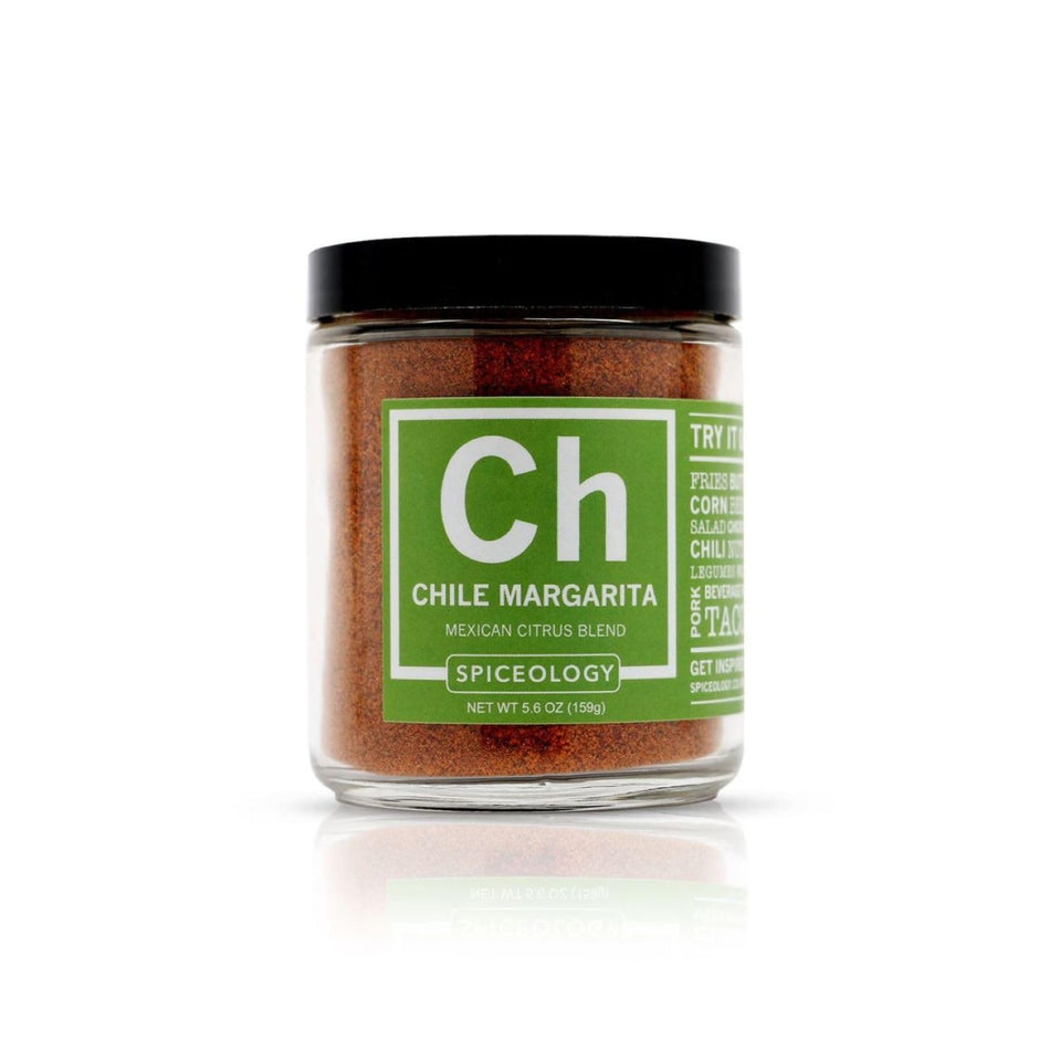 Spiceology Chile Margarita rub bottle on kitchen counter with citrus aroma for grilling.