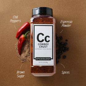 Spiceology Cowboy Crust Espresso brisket with smoke-ready rub for tender crust.