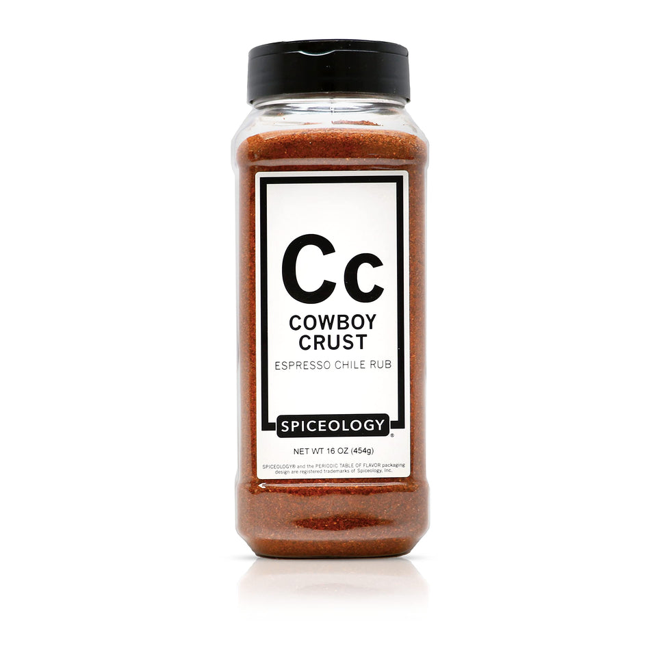 Spiceology Cowboy Crust Espresso Seasoning Jar for bold, even flavor in every rub.