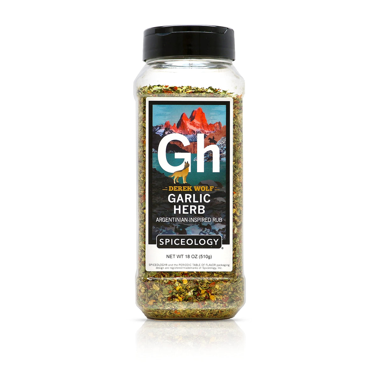 Spiceology Derek Wolf Garlic Herb rub bottle showing bold garlic flavor for grilling