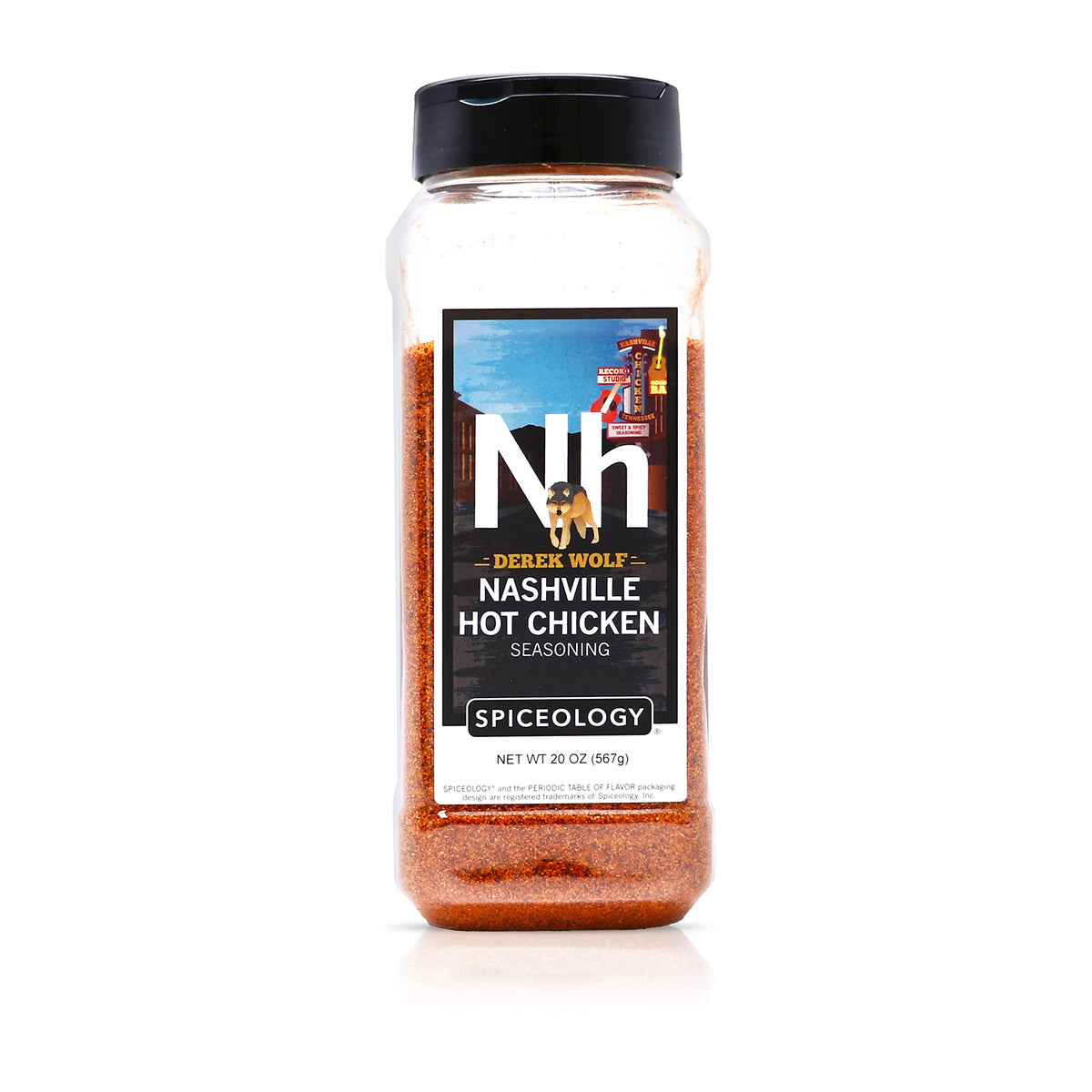 Spiceology Derek Wolf Nashville Hot seasoning bottle for bold grilling flavor.
