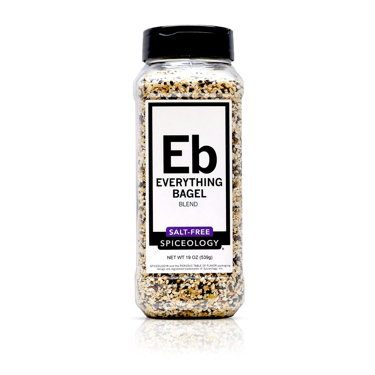 Spiceology Everything Bagel Seasoning jar highlights garlic, onion, sesame for versatile flavor