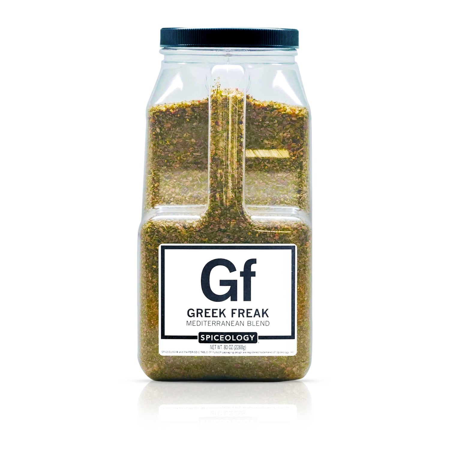 Spiceology Greek Freak bottle closeup highlighting fresh Mediterranean flavor for seasoning