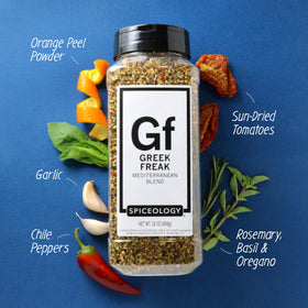 Spiceology Greek Freak dried-herbs spice mix ready for versatile meals.