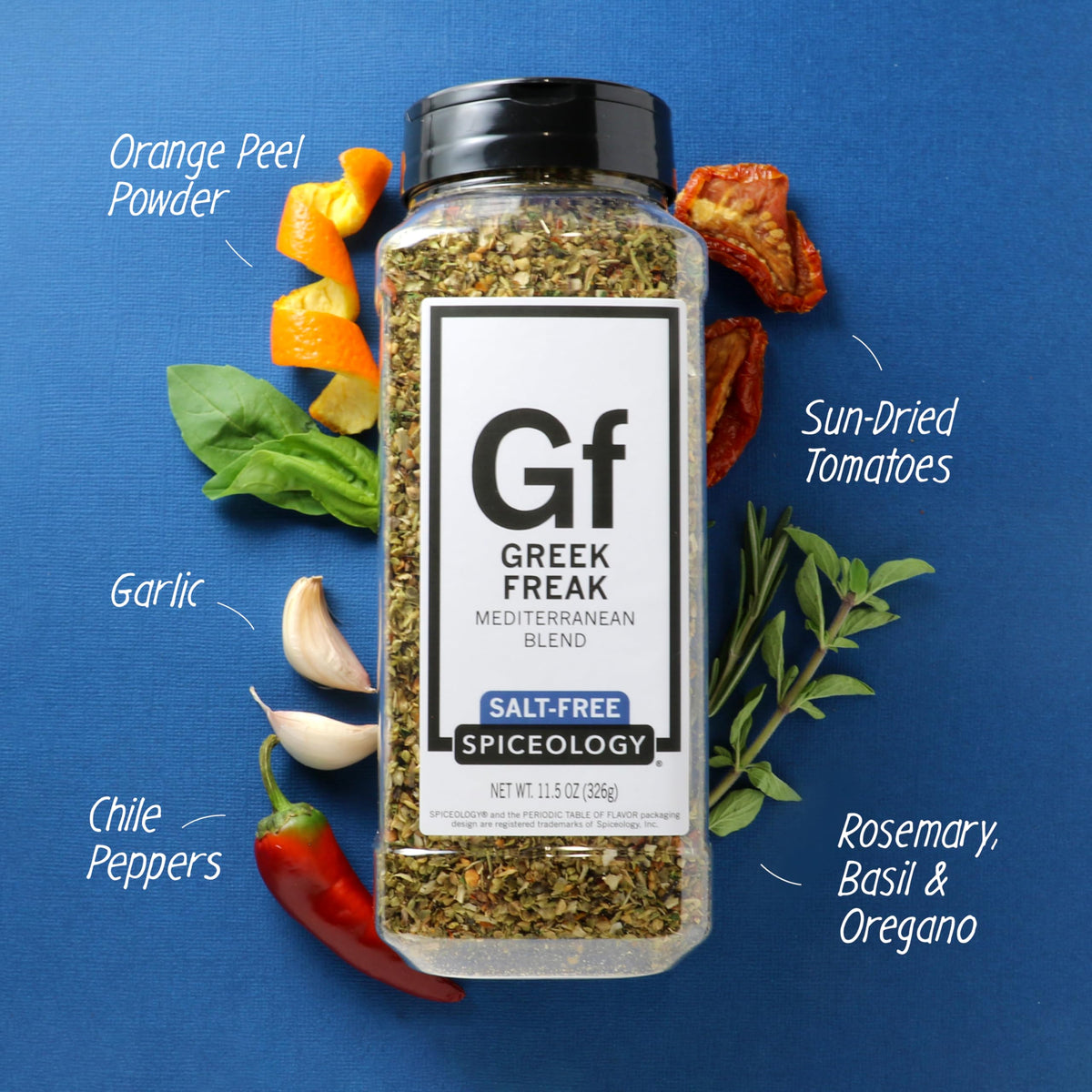 Spiceology Greek Freak ingredients closeup shows fresh-ground spices for vibrant meals.