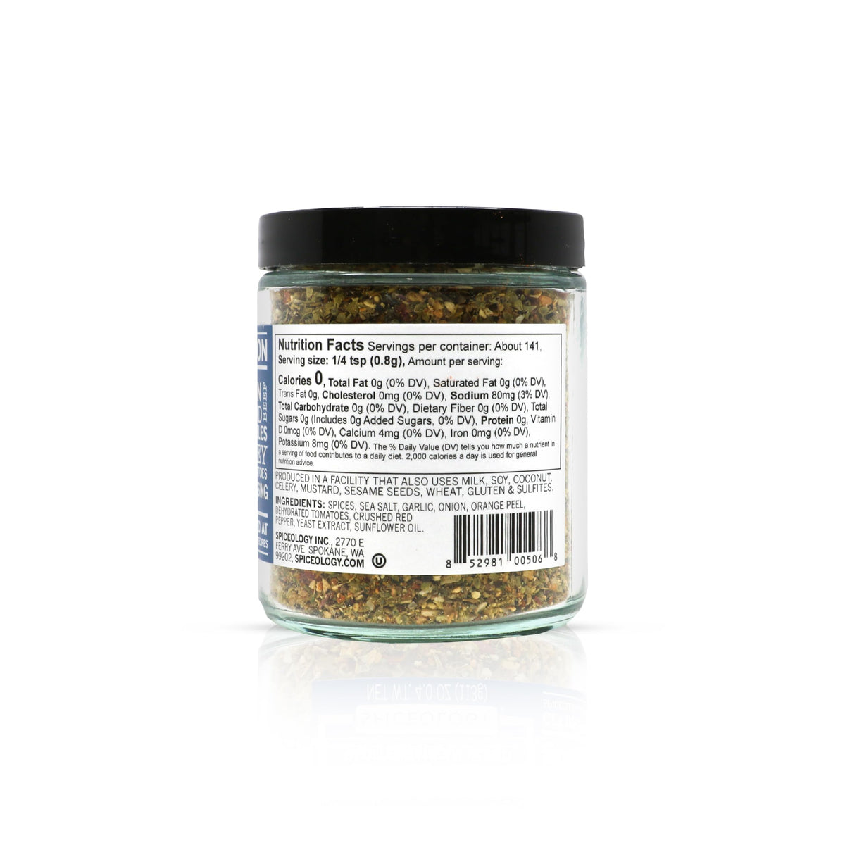 Spiceology Greek Freak label close-up highlighting herbs and spices.