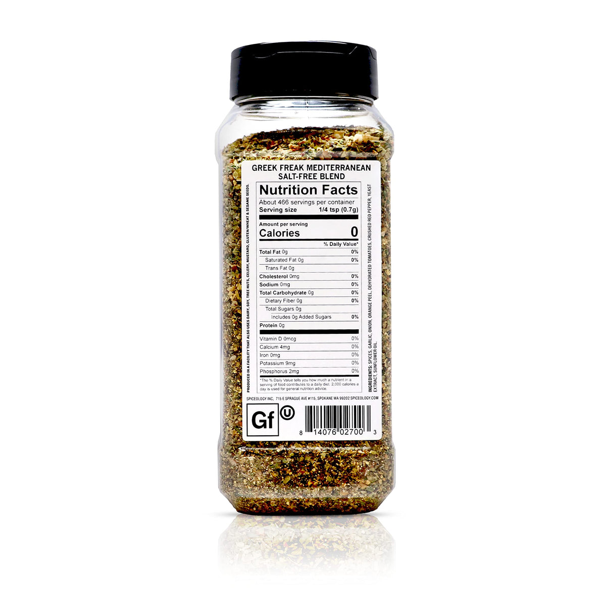 Spiceology Greek Freak label closeup reveals garlic, orange peel aroma.