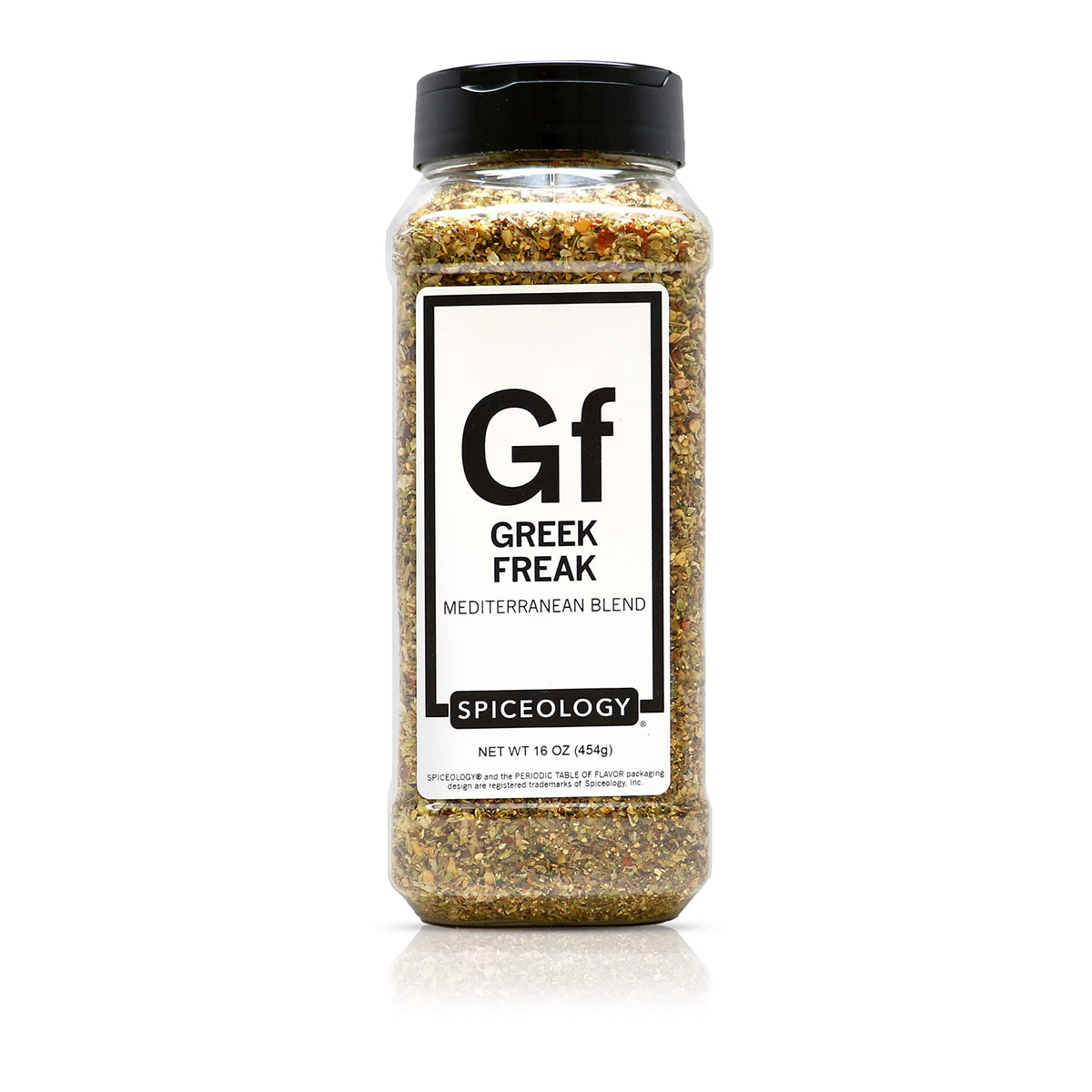 Spiceology Greek Freak Mediterranean seasoning bottle for bold Greek flavor.