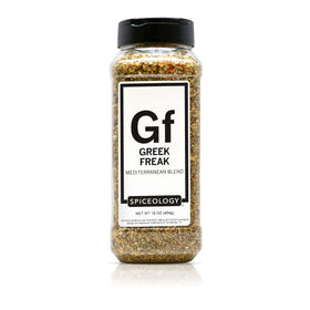 Spiceology Greek Freak Mediterranean seasoning bottle for bold Greek flavor.