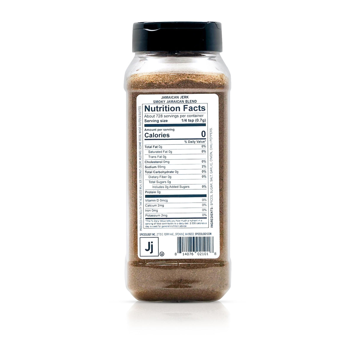 Spiceology Jamaican Jerk Rub shaker ready to season chicken and seafood.