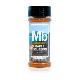 Spiceology Maple Bourbon seasoning bottle pour, ideal for quick grilling