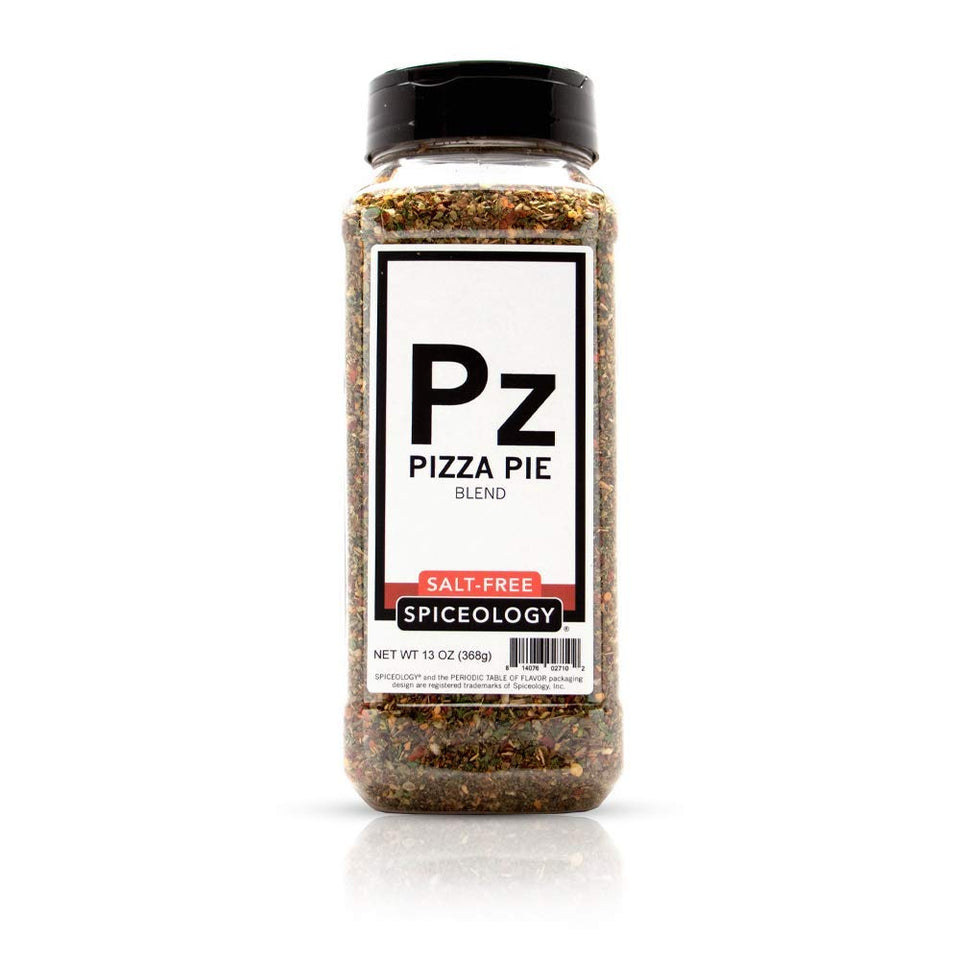 Spiceology Pizza Pie Salt Free Seasoning bottle adds bold Italian flavor without salt.