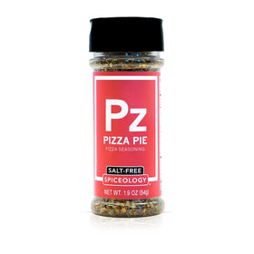 Spiceology Pizza Pie Salt-Free Seasoning packaging highlights bold Italian herbs for salt-free flavor.