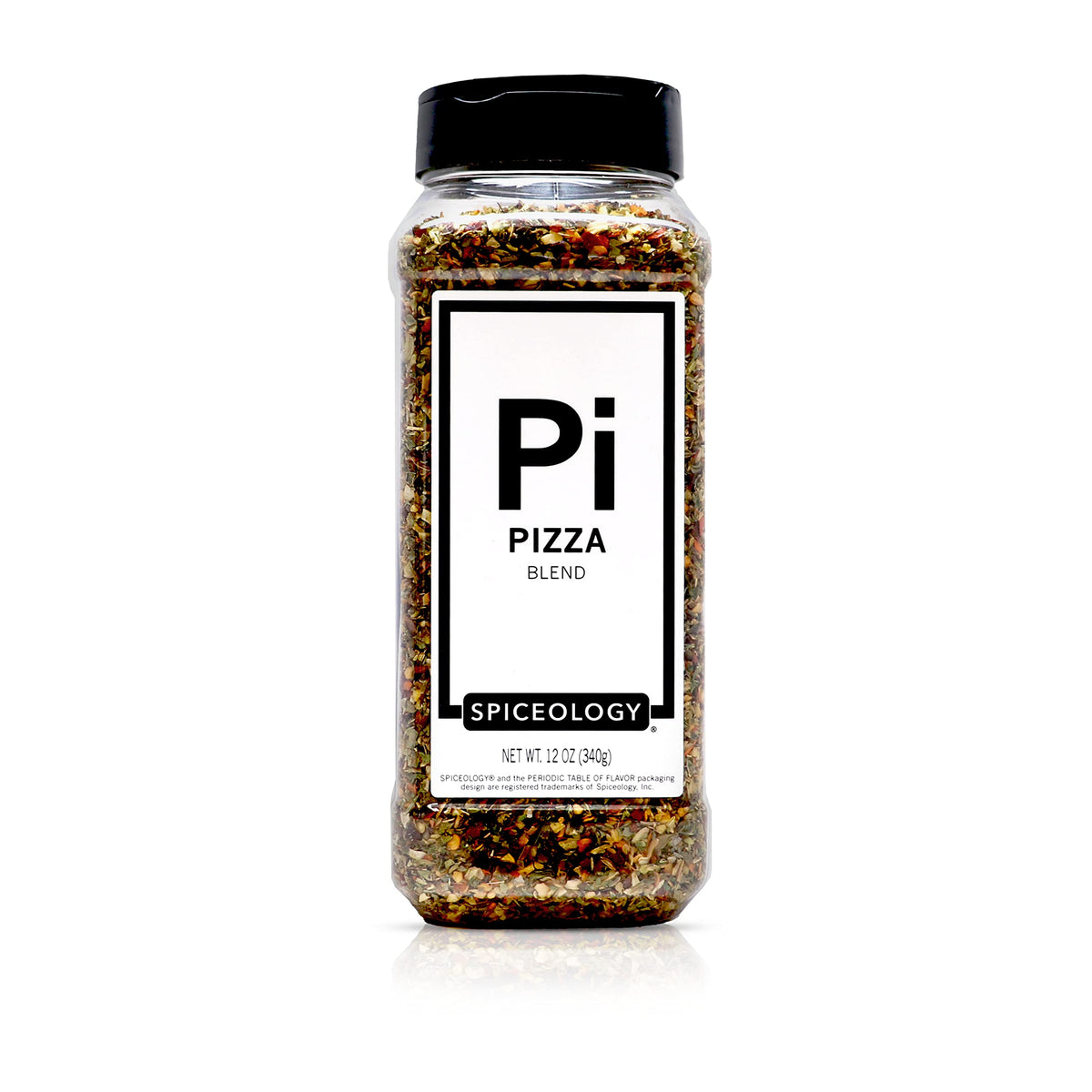Spiceology Pizza Seasoning jar front shows Italian herb blend for pizzas and meals.