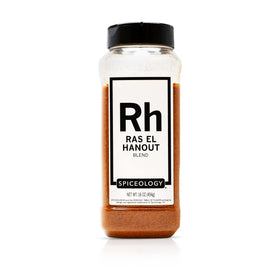 Spiceology Ras el Hanout jar front; versatile seasoning for poultry and vegetables.