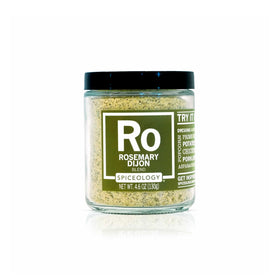 Spiceology Rosemary Dijon spice blend jar showing fresh herbs for versatile cooking.