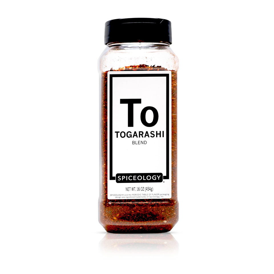 Spiceology Togarashi bottle packaging displaying seven-spice blend for flavorful cooking