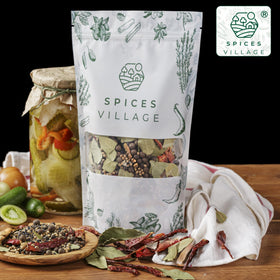 Spices Village bay leaves allspice cinnamon detail highlights warm, aromatic notes.
