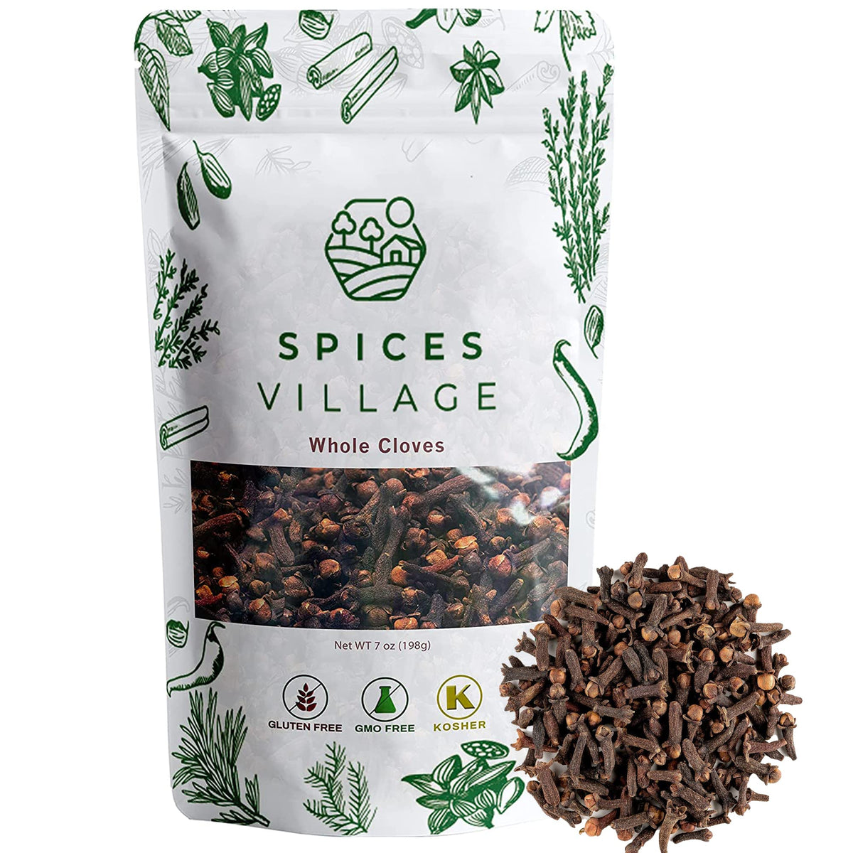 Spices Village whole cloves in a resealable bag for easy, long-lasting flavor.