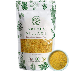 Spices Village dried lemon peel granules in a bulk bag for fresh citrus flavor