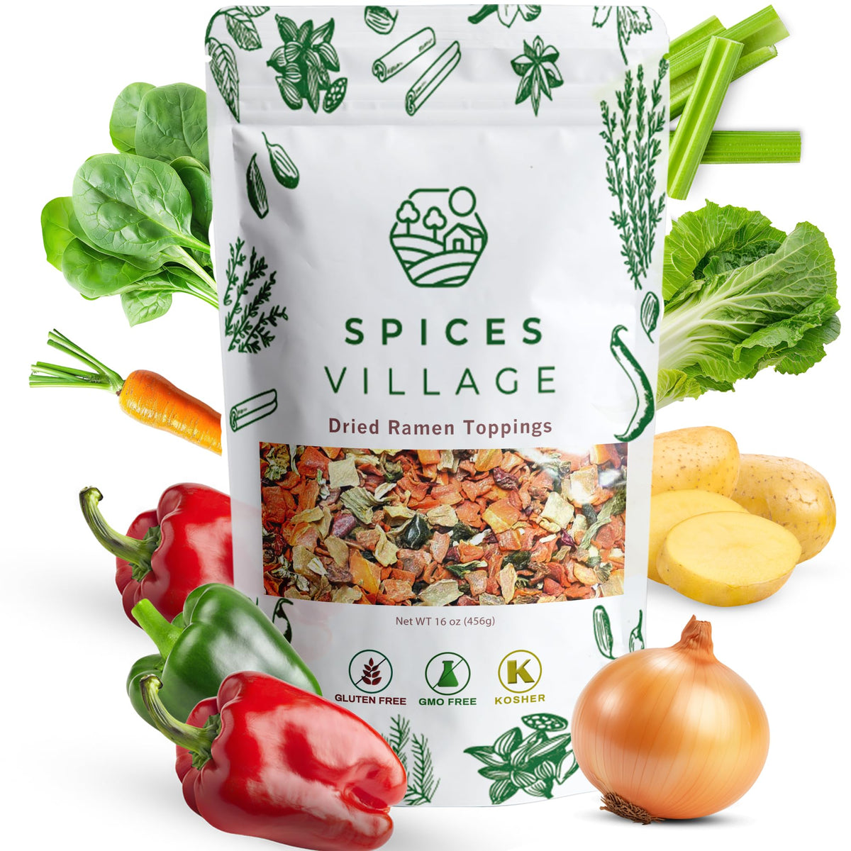 Spices Village dried vegetables with bell peppers for ramen topping and color