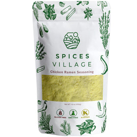 Spices Village gluten free ramen seasoning bottle for low-sodium, flavorful broth.