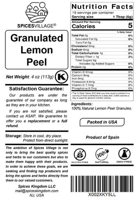 Spices Village kosher-certified lemon zest package for versatile cooking