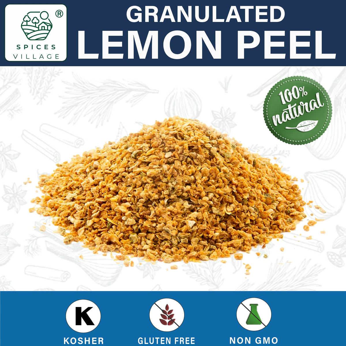 Spices Village lemon peel granules close-up texture and color