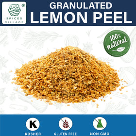 Spices Village lemon peel granules close-up texture and color