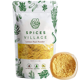 Spices Village lemon zest powder in a resealable bag for easy baking and seasoning.