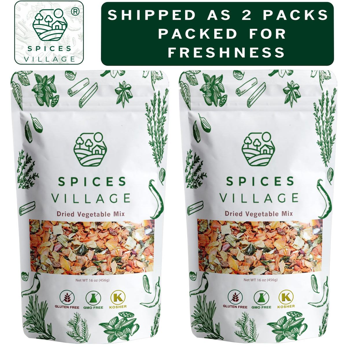 Spices Village mixed vegetables flakes closeup showing vibrant color and natural crunch.