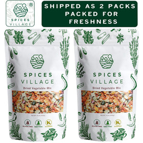Spices Village mixed vegetables flakes closeup showing vibrant color and natural crunch.