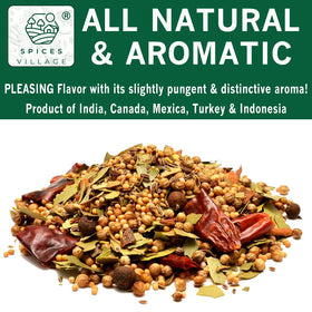 Spices Village mustard seeds coriander dill detail emphasizes authentic flavor base.