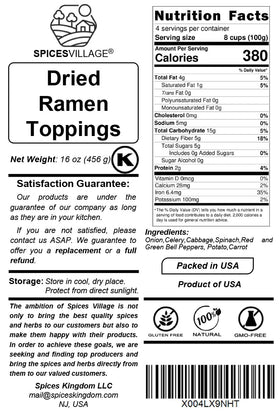Spices Village non-GMO kosher dried vegetables for reliable quality