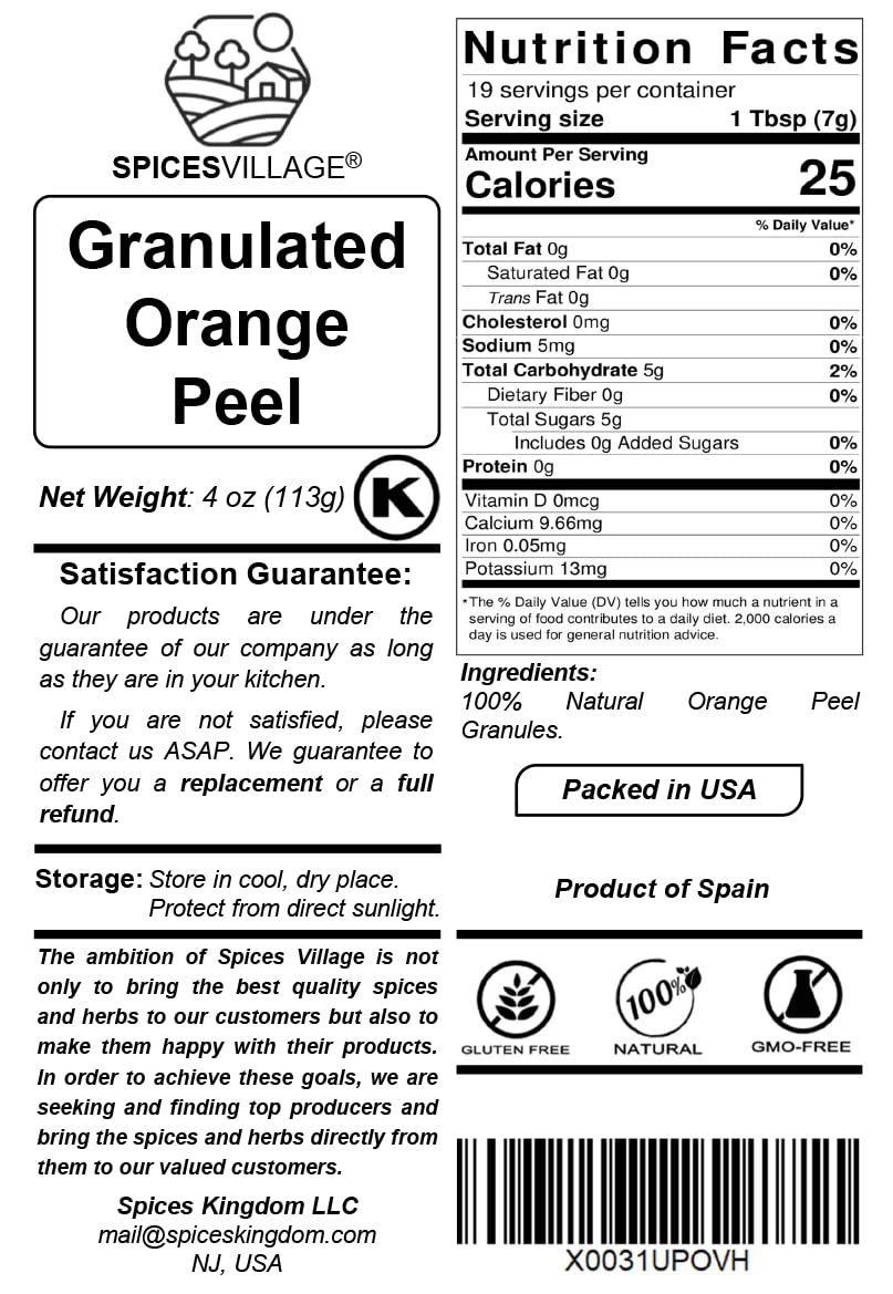 Spices Village orange peel granules kitchen counter display ready for everyday cooking.