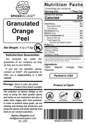 Spices Village orange peel granules kitchen counter display ready for everyday cooking.