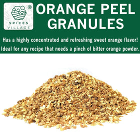 Spices Village orange peel granules resealable bag preserves aroma and freshness between uses.