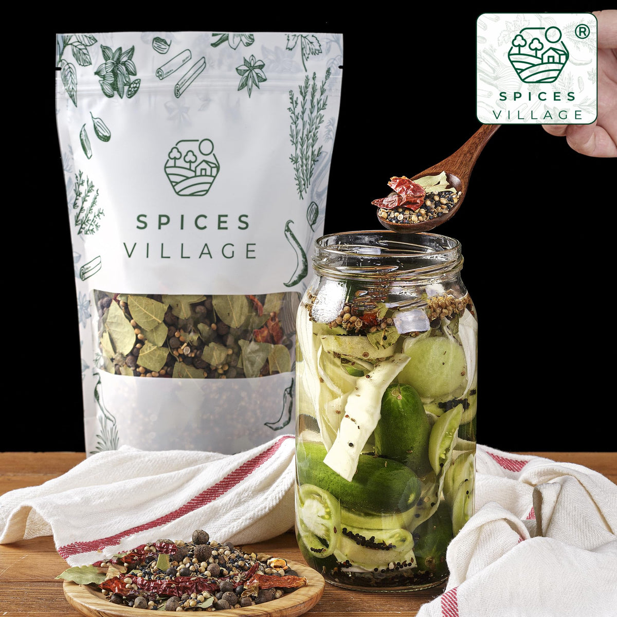 Spices Village pickling spice bulk bag sealed highlights freshness and ready-to-use seasoning.