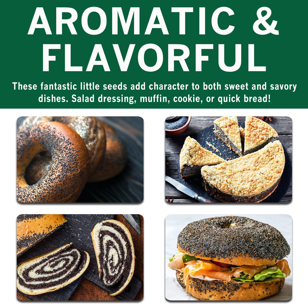 Poppy seeds sprinkled on fresh bread using Spices Village product