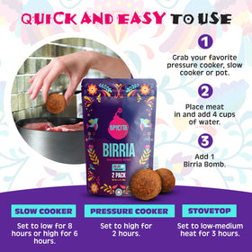 Spicito Birria Bombs blend demonstrates rich spices for authentic birria flavor.