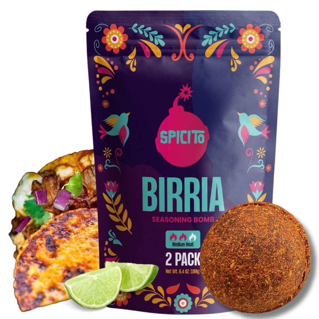 Spicito Birria Bombs packaging showcasing authentic Mexican seasoning for easy meals.