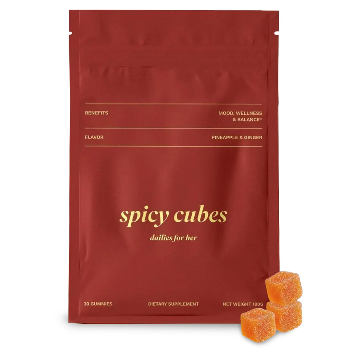 Spicy Cubes Dailies for Her bottle label highlights saffron and fenugreek for feminine balance.
